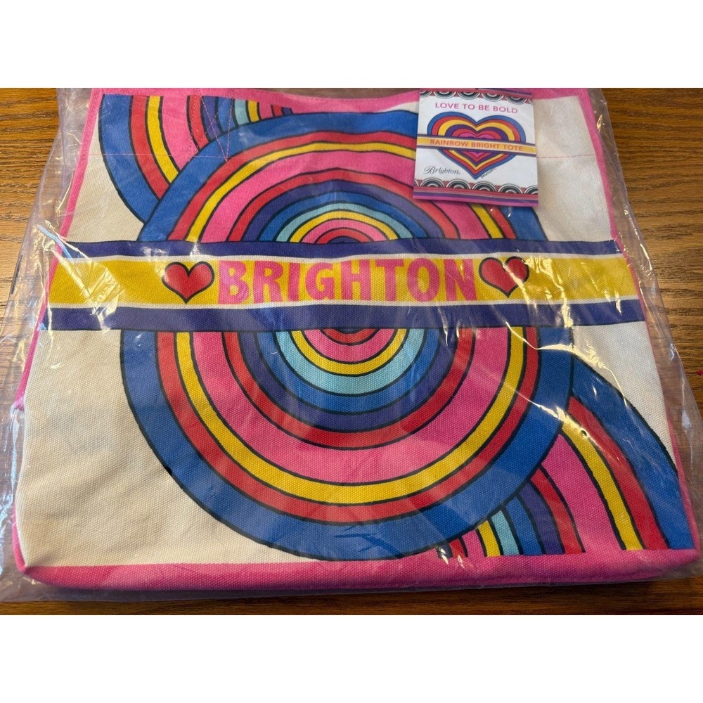 NWT Brighton Rainbow Bright Tote Love To Be Bold Canvas Shopper Bag Sealed Pkg